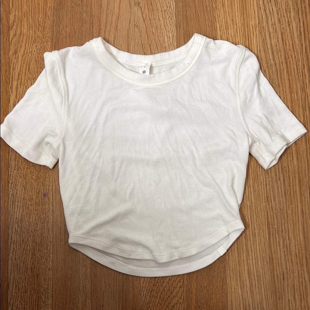 White Short Sleeve Lululemon Crop Top